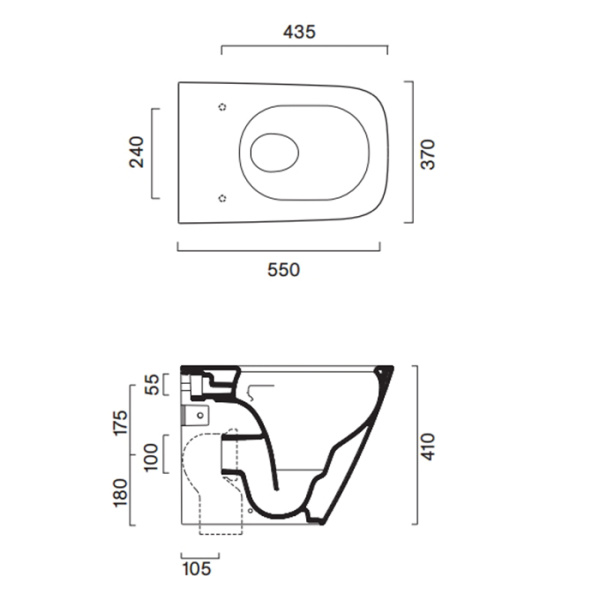 Catalano GREEN Унитаз напольный 55x37, безободковый, универс.слив, смыв Tornado, покрытие Cataglaze+, без крепежа, цвет белый глянцевый 