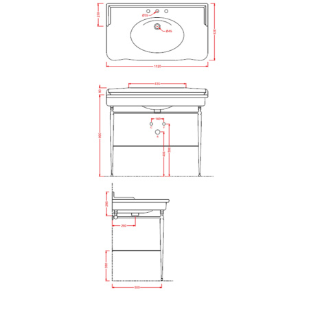 Artceram HERMITAGE раковина-консоль 112х63см с 1 отв. под смеситель+крепеж, цвет белый 