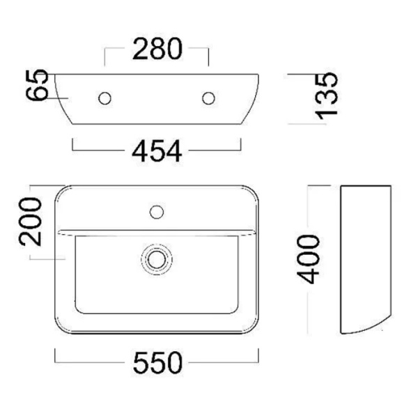Kerama Marazzi Раковина PLAZA подвесная 55*40*13,5см,  с 1 отв.под смеситель, без перелива, белая глянцевая 