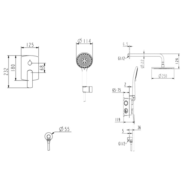 NEMO NM-1352CR Душевой набор Настенный смеситель для душа(скрытый монтаж) на 2 потока 