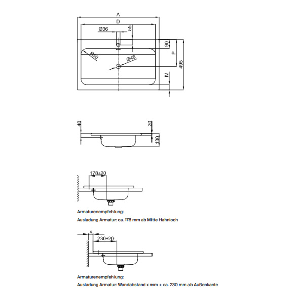 BETTE One Раковина на столешницу 800×495×130 мм, без отв под смес.,с перел., с креплением, цвет белый (УГОЛ не 90град/ упаковка рваная ) 