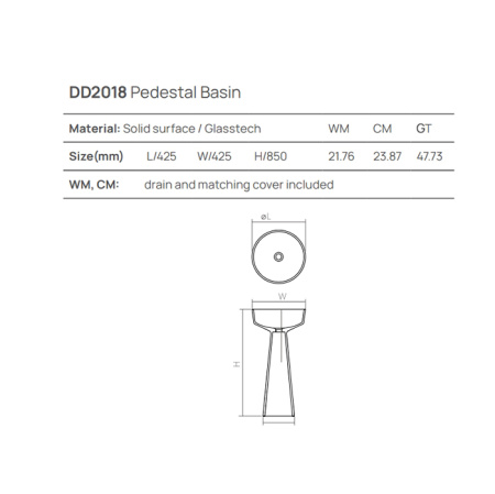 DEA DESIGN Pedestal Basin Раковина напольная d425хh850 мм, цвет grey 