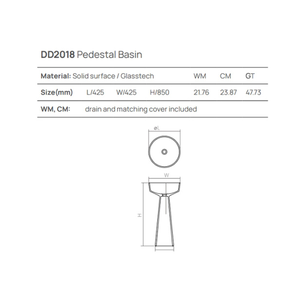 DEA DESIGN Pedestal Basin Раковина напольная d425хh850 мм, цвет grey 