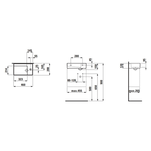 Laufen Kartell Раковина 460х280х120мм без перелива, с 1 отв. под смеситель, со скр сливом, цвет: белый матовый 