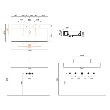Catalano PREMIUM Раковина 100x47, без отв. под смеситель, покрытие Cataglaze+, цвет белый глянцевый 