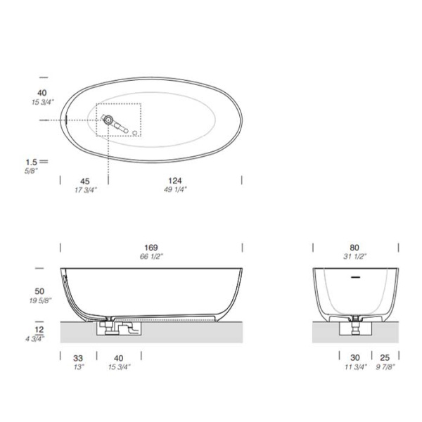NOORTH milldue edition Ванна OVAL 1690х800х500 мм., отдельностоящая, в комплекте с сифоном, CRISTALPLANT, фурнитура хром, цвет белый матовый 