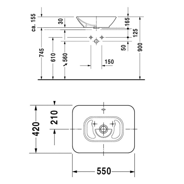 Duravit Bacino Раковина накладная, 550*420, с переливом, с креплениями, цвет белый (Спец.цена из наличия) 