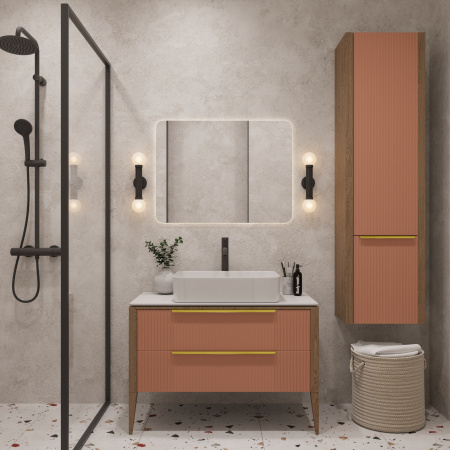 Тумба со столешницей Валенсия, Бежево-розовый /Столешница компакт-плита, Белая 