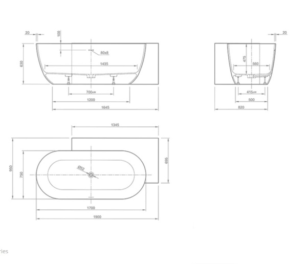 KNIEF Lotus Selected Ванна отдельностоящая правая ,из материала Stone 190х95х63 см, перелив щелевой, в правый угол, цвет белый матовый 
