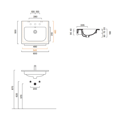 Catalano ITALY Раковина 60x50, без отв. под смеситель, покрытие Cataglaze+, цвет белый глянцевый 