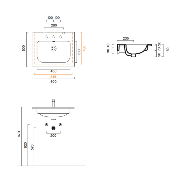 Catalano ITALY Раковина 60x50, без отв. под смеситель, покрытие Cataglaze+, цвет белый глянцевый 