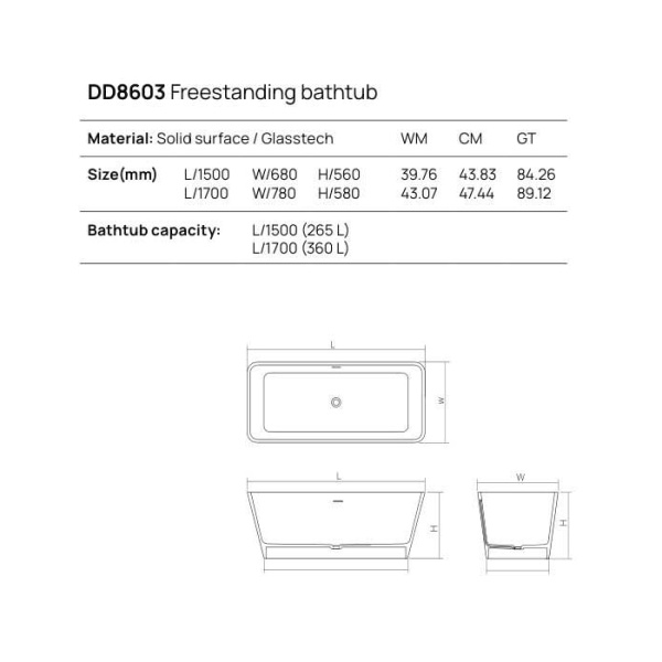 DEA DESIGN Modern Ванна отдельностоящая 150x68xh56 см, материал: Glasstech прозрачная смола, цвет: Sunset R1 