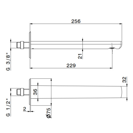 Newform Haka Излив для раковины из стены, длина 229 мм, с подключением на 1/2”, цвет: PVD brushed stainless steel 