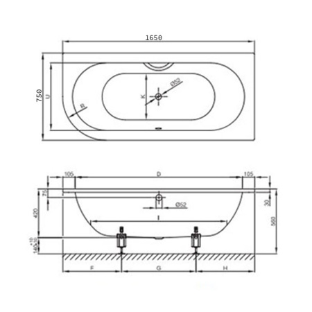 Bette Starlet V  Ванна стальная 165х75x42 см, с самоочищающимся покрытием Glaze Plus, цвет белый (текущая спеццена только со склада!!!) 