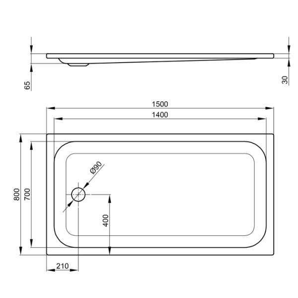 BETTE Душевой поддон прямоугольный 150х80хh65см с отв-м слива d90мм, с шумоизоляцией и покрытием анти-слип, цвет белый 