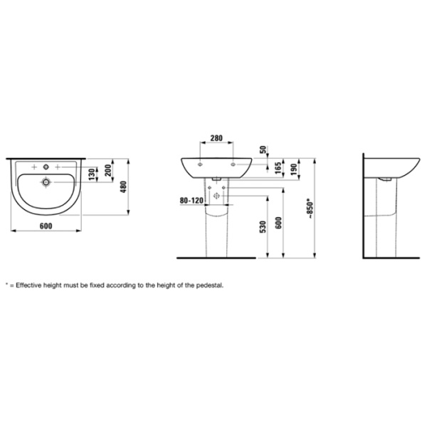 Laufen Pro  Раковина 60х48х16,5 см,подвесная с 1 отв. под смеситель по центу, c переливом, цвет: белый 