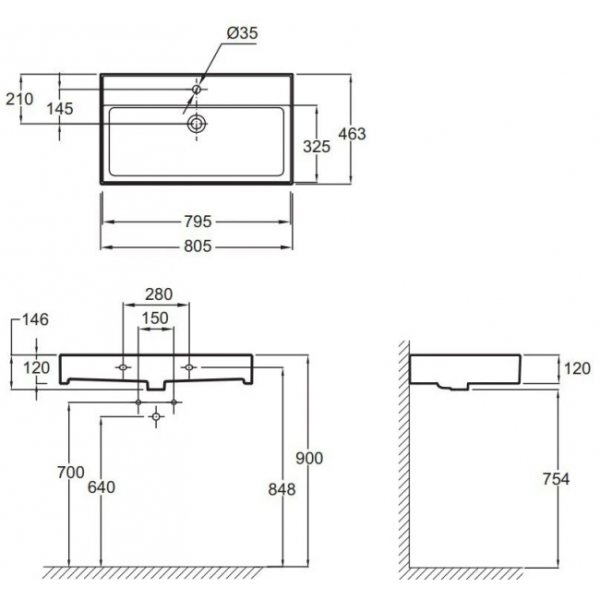 EXBI112-00 VIVIENNE Керамическая раковина 80х46 см, белая 