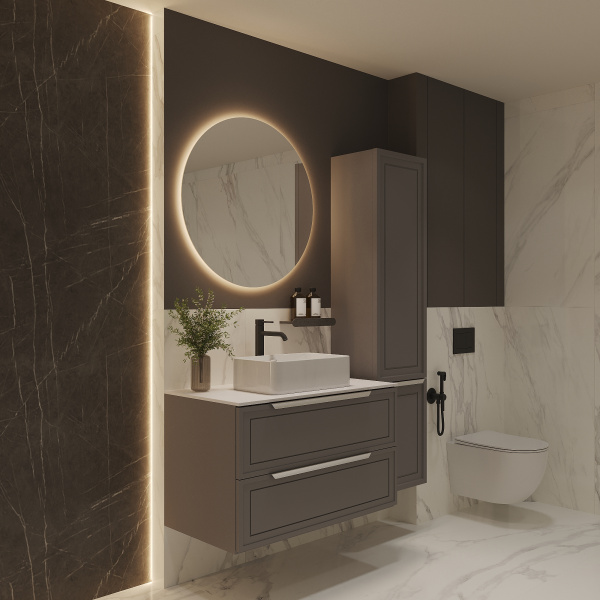 Тумба со столешницей Севилья, Платиновый / Столешница компакт-плита, Белая 