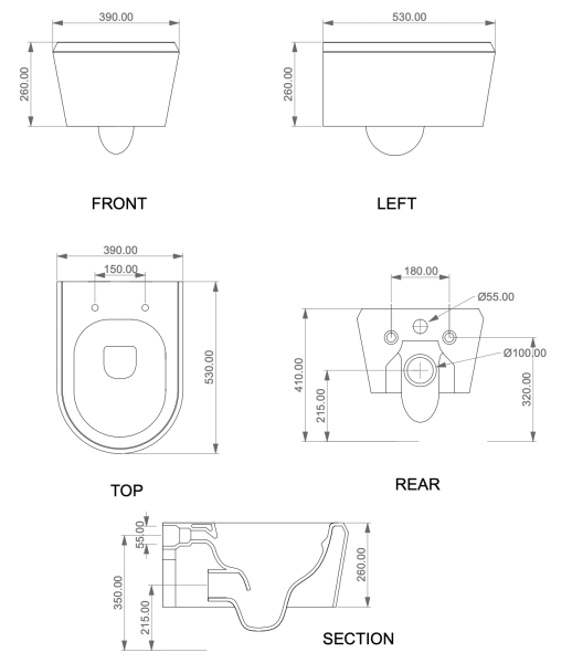 Чаша подвесного унитаза GSG Ceramic Design Cruise CRWCSO001, белый матовый 