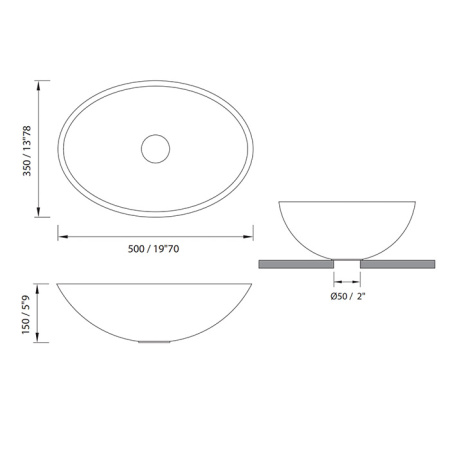 MOMA PEARL1 Раковина 500х350 мм., для установки на столешницу, с донным клапаном, цвет белый матовый 