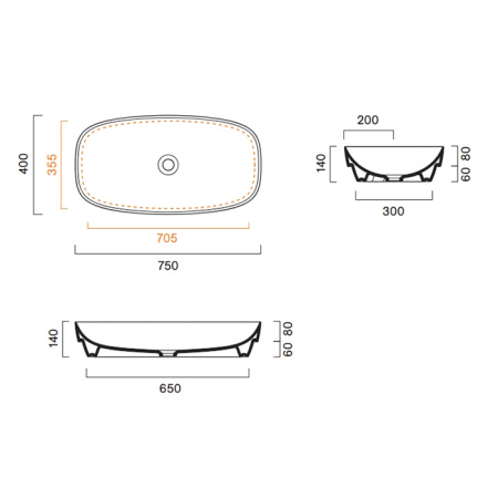 Catalano ALVEA Раковина 75x40 встраиваемая, без отв. под смеситель, покрытие Cataglaze+, цвет белый глянцевый 