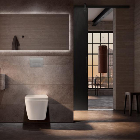 TECEspring S Комплект: Унитаз подвесной Regular, безободковая чаша со смывом Tornado flush, сиденье Slim с микролифтом и быстрым снятием, белый глянец 