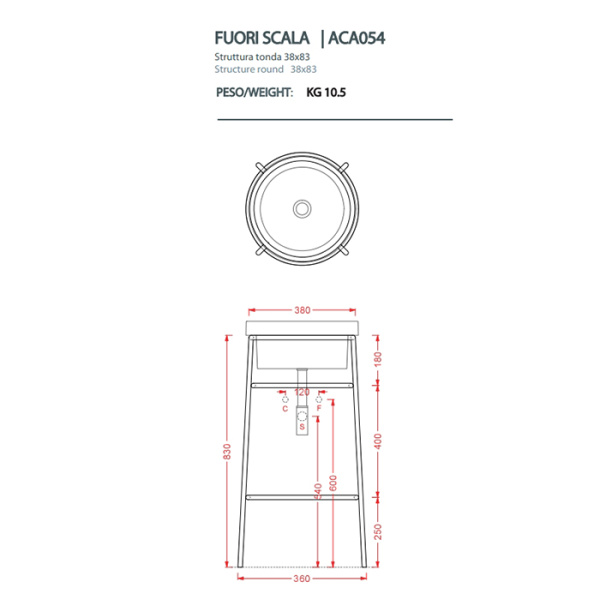 Artceram FUORI SCALA Металическая структура Ø38хh83см для раковины Fuori Scala Ø40, цвет: белый матовый 