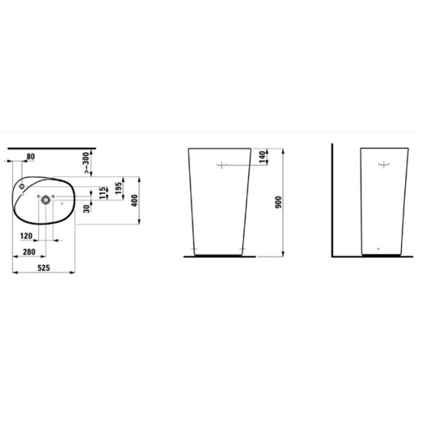Laufen Palomba Свободност раковина 525х400х900мм с 1 отв. под смеситель, с покр. LLC, цвет: белый 