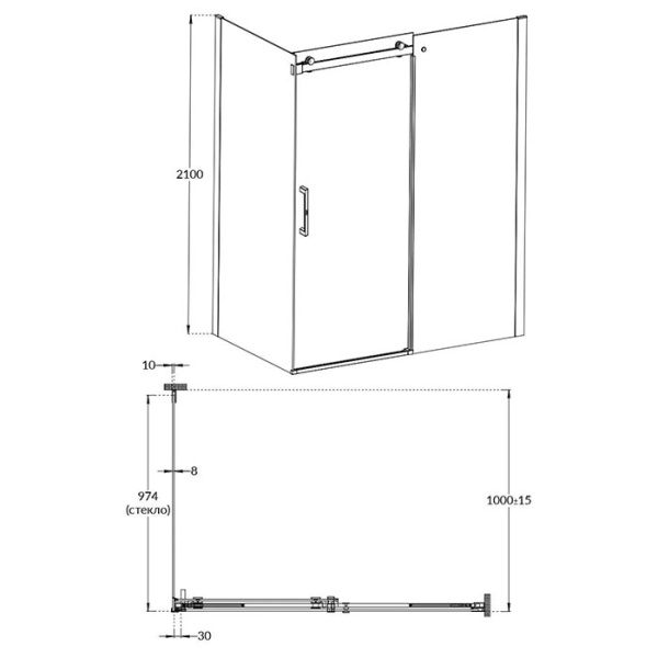 KERAMA MARAZZI Душевая боковая панель CRISTALLO, 100х210, матовый черный 