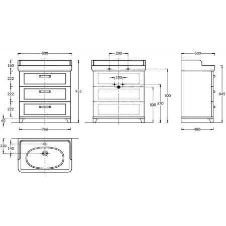 Kerama Marazzi Тумба POMPEI напольная с 3 ящиками 80, белая глянцевая (замена PO.N.80.3\WHT) 