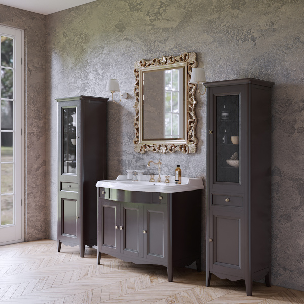 TW Veronica, База с раковиной Simas AR874bi*1 105*56см, с 1отв.,  2 верх.ящ. 3 распашные дверки, доводч. Blum, ручки: Riflesso бронза, цвет: GRIGIO 