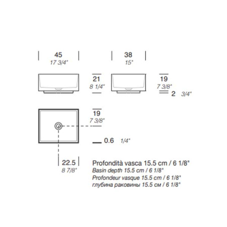 MILLDUE  Раковина  STEP 45_21 накладная из CRISTALPLANT ,63х38х21 см, без отв для смесителя, цвет белый матовый 