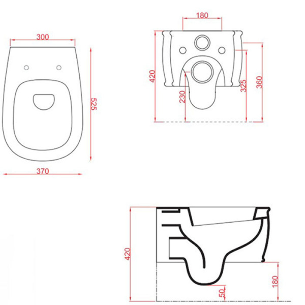 Artceram AZULEY  Унитаз подвесной 36*52см c креплением, цвет черный (акция на товар из наличия) 