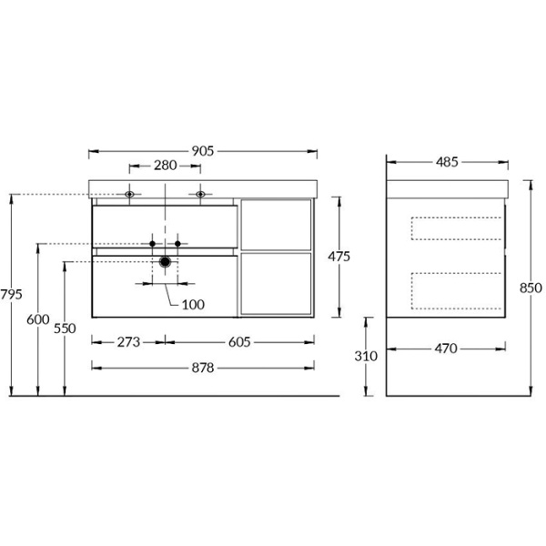 Kerama Marazzi Тумба CUBO левая подвесная с ящиками 90, мальва матовая (розовый)- структ.орех 