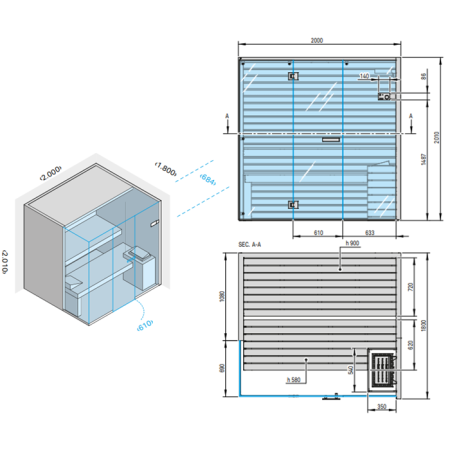 Effegibi Sky Corner 80 Сауна 200x180xh201см, SX, отделка: канадский хемлок 