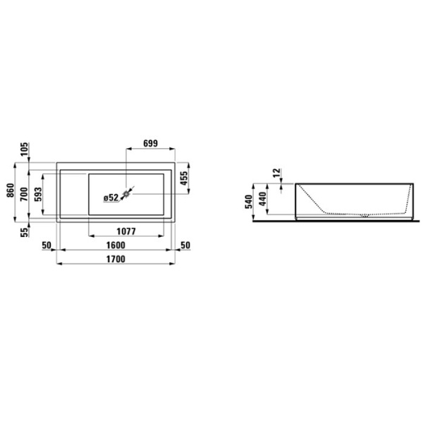 Laufen Kartell Ванна 1700x860x440мм, свободностоящая, с слив-переливом с подсветкой,  сисит. подъема, материал: композит, цвет: белый 