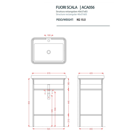 Artceram FUORI SCALA Раковина встраиваемая, 60х45см, c 1 отв под смеситель, без перелива, цвет: matera 