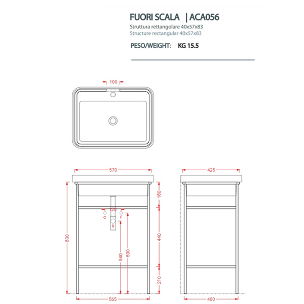 Artceram FUORI SCALA Металическая структура 40x57хh83см для раковины Fuori Scala rettangolare 61, цвет: черный матовый 