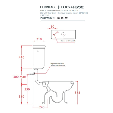 Artceram HERMITAGE Унитаз приставной слив в пол, 36х55, с крепежом в комплекте, цвет белый 