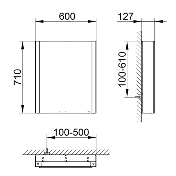 Keuco SOMARIS Зеркальный шкаф 600x710x128мм 1дверный-двустор. зеркало, P 44 c плавным закр. дверцы, корпус: алюминий серебристый цвет: 