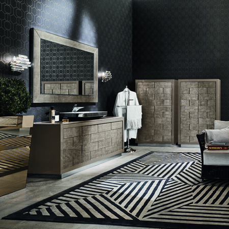 VITAGE milldue edition Ritz Шкаф-пенал 960х320х1585 мм, напольный, 2 двери, 5 полок, цоколь сталь, рама глянц лак Castoro, фасад стекло Alligator gold 