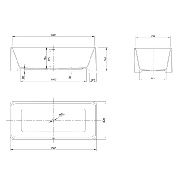 KNIEF Feel Ванна отдельностоящая 180х80х50 см, со сливом, цвет белый матовый 