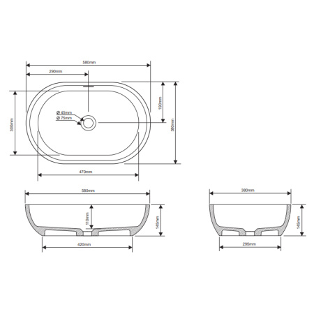 DEA DESIGN Раковина настольная 580х380хh140 мм, цвет белый матовый 