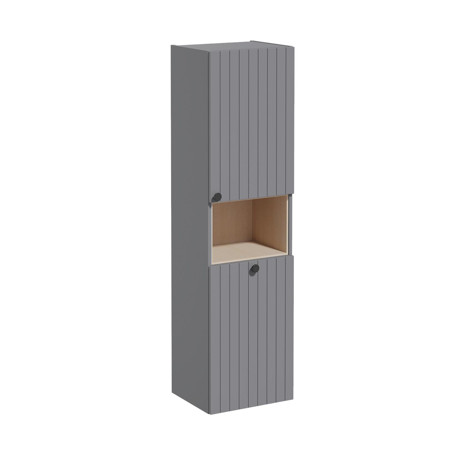 Пенал высокий Root Groove 40 см с корзиной для белья, матовый серый, правосторонний