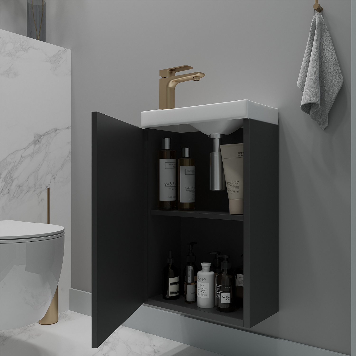 Тумба под раковину/столешницу Монови Слим, Антрацит 40