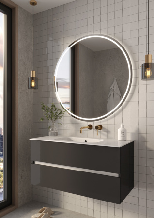 Тумба без раковины Vallessi 100*46cm АНТРАЦИТ глянец 2 полки, 