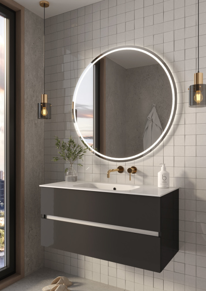 Тумба без раковины Vallessi 100*46cm АНТРАЦИТ глянец 2 полки, 