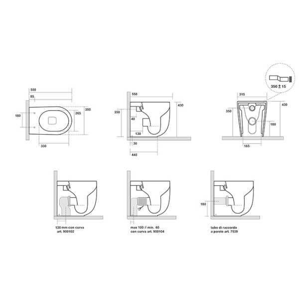 Kerasan Nolita Унитаз безободковый пристенный 55х35 см, смыв TORNADO, с креплениями WB5N, цвет Бургундский матовый 
