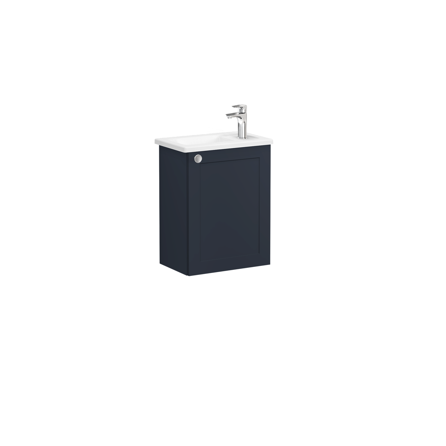 Тумба Root Classic 45 см с квадратной раковиной, с дверцей, матовый темно-синий, правосторонняя