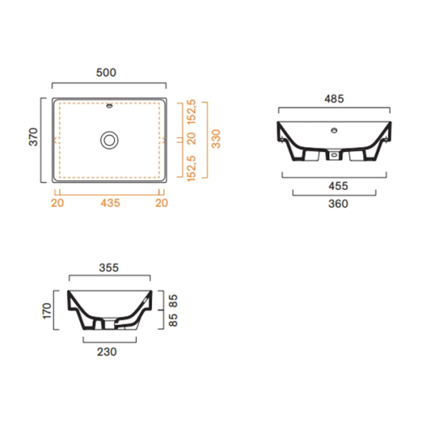Catalano ZERO Раковина 50x37 встраиваемая, без отв. под смеситель, покрытие Cataglaze+, цвет белый глянцевый 